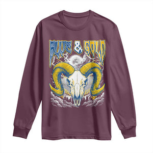 Blue and Gold Lightning Ram Skull Bighorn Sheep Graphic Long Sleeve Shirt Electric City Pride TS02 Maroon Print Your Wear