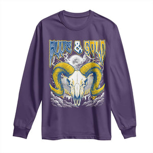 Blue and Gold Lightning Ram Skull Bighorn Sheep Graphic Long Sleeve Shirt Electric City Pride TS02 Purple Print Your Wear