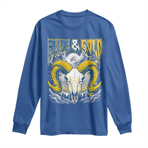 Blue and Gold Lightning Ram Skull Bighorn Sheep Graphic Long Sleeve Shirt Electric City Pride TS02 Royal Blue Print Your Wear