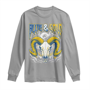Blue and Gold Lightning Ram Skull Bighorn Sheep Graphic Long Sleeve Shirt Electric City Pride TS02 Sport Gray Print Your Wear