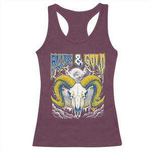 Blue and Gold Lightning Ram Skull Bighorn Sheep Graphic Racerback Tank Top Electric City Pride TS02 Maroon Print Your Wear