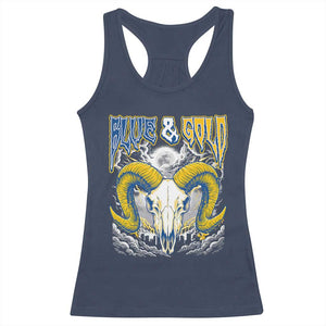 Blue and Gold Lightning Ram Skull Bighorn Sheep Graphic Racerback Tank Top Electric City Pride TS02 Navy Print Your Wear