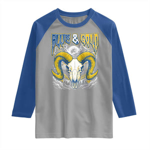 Blue and Gold Lightning Ram Skull Bighorn Sheep Graphic Raglan Shirt Electric City Pride TS02 Sport Gray Royal Print Your Wear