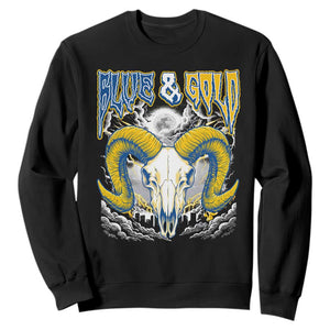 Blue and Gold Lightning Ram Skull Bighorn Sheep Graphic Sweatshirt Electric City Pride TS02 Black Print Your Wear