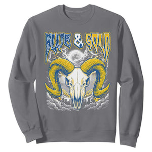 Blue and Gold Lightning Ram Skull Bighorn Sheep Graphic Sweatshirt Electric City Pride TS02 Charcoal Print Your Wear