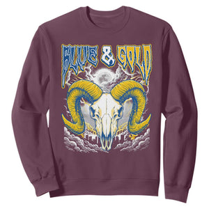 Blue and Gold Lightning Ram Skull Bighorn Sheep Graphic Sweatshirt Electric City Pride TS02 Maroon Print Your Wear