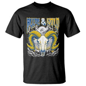 Blue and Gold Lightning Ram Skull Bighorn Sheep Graphic T Shirt Electric City Pride TS02 Black Print Your Wear