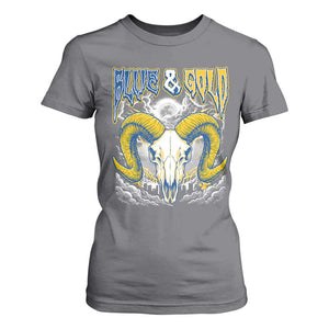 Blue and Gold Lightning Ram Skull Bighorn Sheep Graphic T Shirt For Women Electric City Pride TS02 Charcoal Print Your Wear