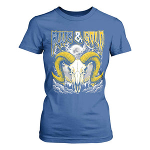 Blue and Gold Lightning Ram Skull Bighorn Sheep Graphic T Shirt For Women Electric City Pride TS02 Royal Blue Print Your Wear