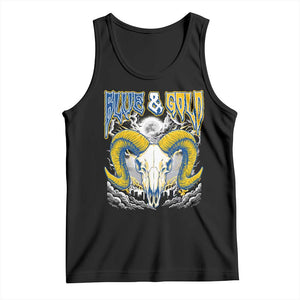 Blue and Gold Lightning Ram Skull Bighorn Sheep Graphic Tank Top Electric City Pride TS02 Black Print Your Wear