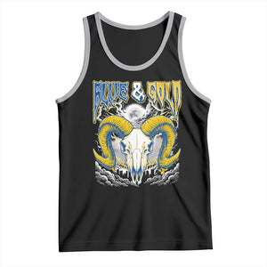 Blue and Gold Lightning Ram Skull Bighorn Sheep Graphic Tank Top Electric City Pride TS02 Black Athletic Heather Print Your Wear