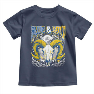 Blue and Gold Lightning Ram Skull Bighorn Sheep Graphic Toddler T Shirt Electric City Pride TS02 Navy Print Your Wear