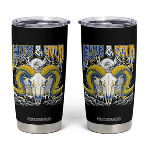 Blue and Gold Lightning Ram Skull Bighorn Sheep Graphic Tumbler Cup Electric City Pride TS02 Black Print Your Wear