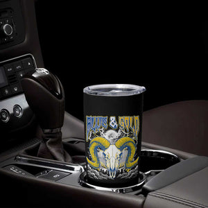 Blue and Gold Lightning Ram Skull Bighorn Sheep Graphic Tumbler Cup Electric City Pride TS02 Print Your Wear