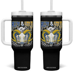 Blue and Gold Lightning Ram Skull Bighorn Sheep Graphic Tumbler With Handle Electric City Pride TS02 One Size: 40 oz Black Print Your Wear
