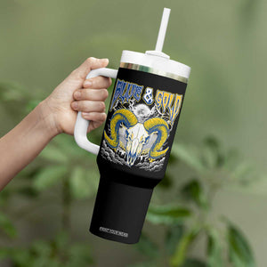 Blue and Gold Lightning Ram Skull Bighorn Sheep Graphic Tumbler With Handle Electric City Pride TS02 Print Your Wear
