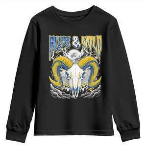 Blue and Gold Lightning Ram Skull Bighorn Sheep Graphic Youth Sweatshirt Electric City Pride TS02 Black Print Your Wear