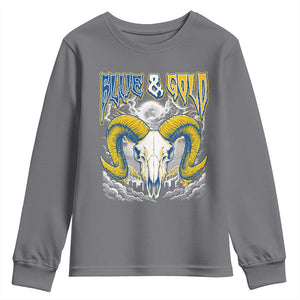 Blue and Gold Lightning Ram Skull Bighorn Sheep Graphic Youth Sweatshirt Electric City Pride TS02 Charcoal Print Your Wear