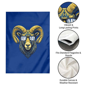 Cool Ram Game Day Bighorn Sheep Graphic Garden Flag Bold Blue and Gold Fan TS02 Print Your Wear