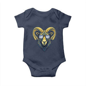 Cool Ram Game Day Bighorn Sheep Graphic Baby Onesie Bold Blue and Gold Fan TS02 Navy Print Your Wear