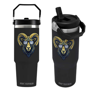 Cool Ram Game Day Bighorn Sheep Graphic Flip Straw Tumbler Bold Blue and Gold Fan TS02 One Size: 30 oz Black Print Your Wear