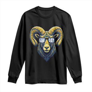 Cool Ram Game Day Bighorn Sheep Graphic Long Sleeve Shirt Bold Blue and Gold Fan TS02 Black Print Your Wear