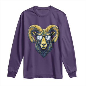 Cool Ram Game Day Bighorn Sheep Graphic Long Sleeve Shirt Bold Blue and Gold Fan TS02 Purple Print Your Wear