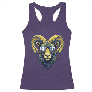 Cool Ram Game Day Bighorn Sheep Graphic Racerback Tank Top Bold Blue and Gold Fan TS02 Purple Print Your Wear