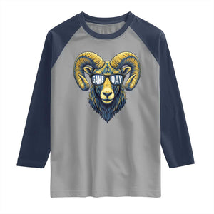 Cool Ram Game Day Bighorn Sheep Graphic Raglan Shirt Bold Blue and Gold Fan TS02 Sport Gray Navy Print Your Wear