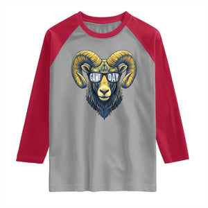 Cool Ram Game Day Bighorn Sheep Graphic Raglan Shirt Bold Blue and Gold Fan TS02 Sport Gray Red Print Your Wear