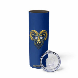Cool Ram Game Day Bighorn Sheep Graphic Skinny Tumbler Bold Blue and Gold Fan TS02 Print Your Wear