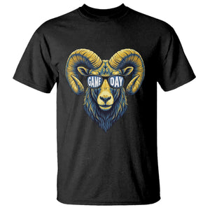 Cool Ram Game Day Bighorn Sheep Graphic T Shirt Bold Blue and Gold Fan TS02 Black Print Your Wear