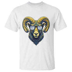 Cool Ram Game Day Bighorn Sheep Graphic T Shirt Bold Blue and Gold Fan TS02 White Print Your Wear