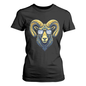 Cool Ram Game Day Bighorn Sheep Graphic T Shirt For Women Bold Blue and Gold Fan TS02 Black Print Your Wear