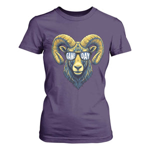 Cool Ram Game Day Bighorn Sheep Graphic T Shirt For Women Bold Blue and Gold Fan TS02 Purple Print Your Wear