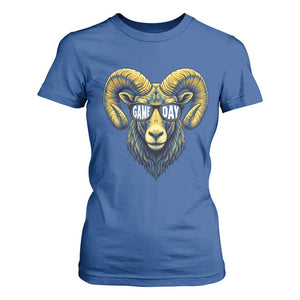 Cool Ram Game Day Bighorn Sheep Graphic T Shirt For Women Bold Blue and Gold Fan TS02 Royal Blue Print Your Wear