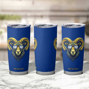 Cool Ram Game Day Bighorn Sheep Graphic Tumbler Cup Bold Blue and Gold Fan TS02 Print Your Wear