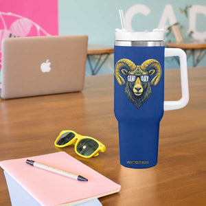 Cool Ram Game Day Bighorn Sheep Graphic Tumbler With Handle Bold Blue and Gold Fan TS02 Print Your Wear