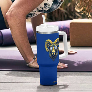 Cool Ram Game Day Bighorn Sheep Graphic Tumbler With Handle Bold Blue and Gold Fan TS02 Print Your Wear
