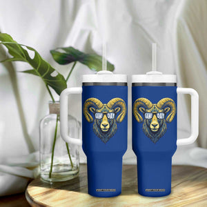 Cool Ram Game Day Bighorn Sheep Graphic Tumbler With Handle Bold Blue and Gold Fan TS02 Print Your Wear