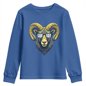 Cool Ram Game Day Bighorn Sheep Graphic Youth Sweatshirt Bold Blue and Gold Fan TS02 Royal Blue Print Your Wear