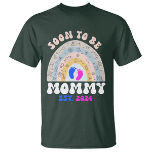 New Mom T Shirt Soon To Be Mommy Est 2024 Blue Pink Baby Feets Rainbow TS02 Dark Forest Green Printyourwear