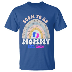 New Mom T Shirt Soon To Be Mommy Est 2024 Blue Pink Baby Feets Rainbow TS02 Royal Blue Printyourwear