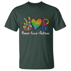Peace Love Autism T Shirt Support Accept Love Rainbow Infinity Jigsaw Puzzle TS02 Dark Forest Green Printyourwear