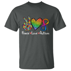 Peace Love Autism T Shirt Support Accept Love Rainbow Infinity Jigsaw Puzzle TS02 Dark Heather Printyourwear