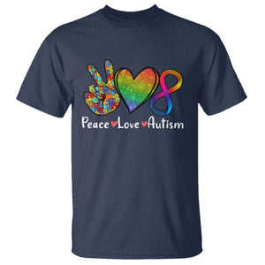 Peace Love Autism T Shirt Support Accept Love Rainbow Infinity Jigsaw Puzzle TS02 Navy Printyourwear