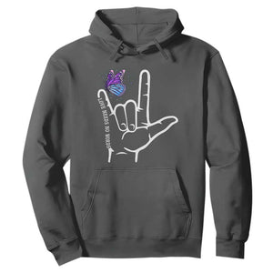 Autism Awareness Hoodie Love Need No Words I Love You Hand Sign Language Butterfly TS02 Dark Heather Printyourwear