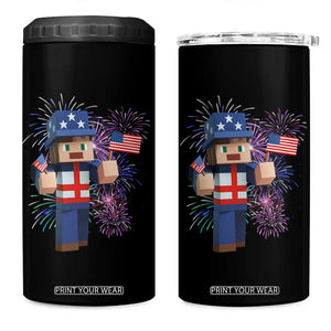 4th of July Gamer 4 in 1 Can Cooler Tumbler Uncle Sam Pixels Gaming Celebrate Independence Day TS02 One Size: 16 oz Black Print Your Wear