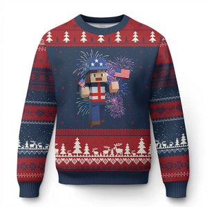 4th of July Gamer Ugly Christmas Sweater Uncle Sam Pixels Gaming Celebrate Independence Day TS02 Navy Red Print Your Wear