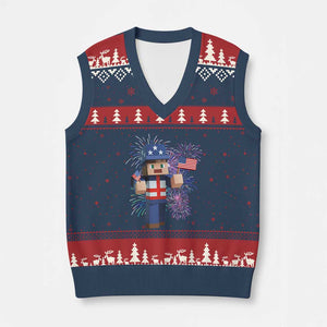 4th of July Gamer V-Neck Knit Sweater Vest Uncle Sam Pixels Gaming Celebrate Independence Day TS02 Navy Red Print Your Wear